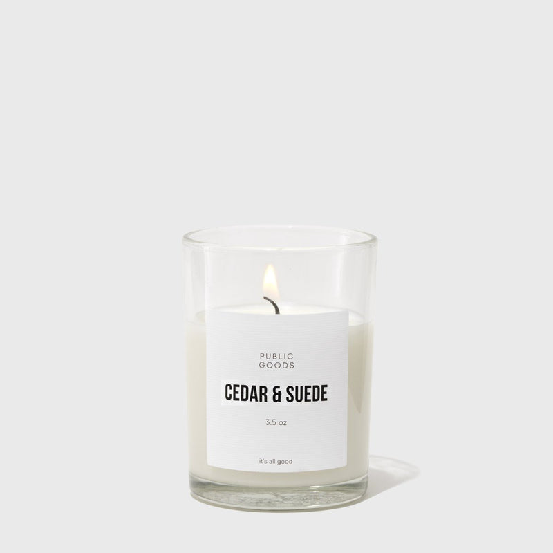 Public Goods Household Cedar & Suede Soy Candle 3.5oz Wood Lid