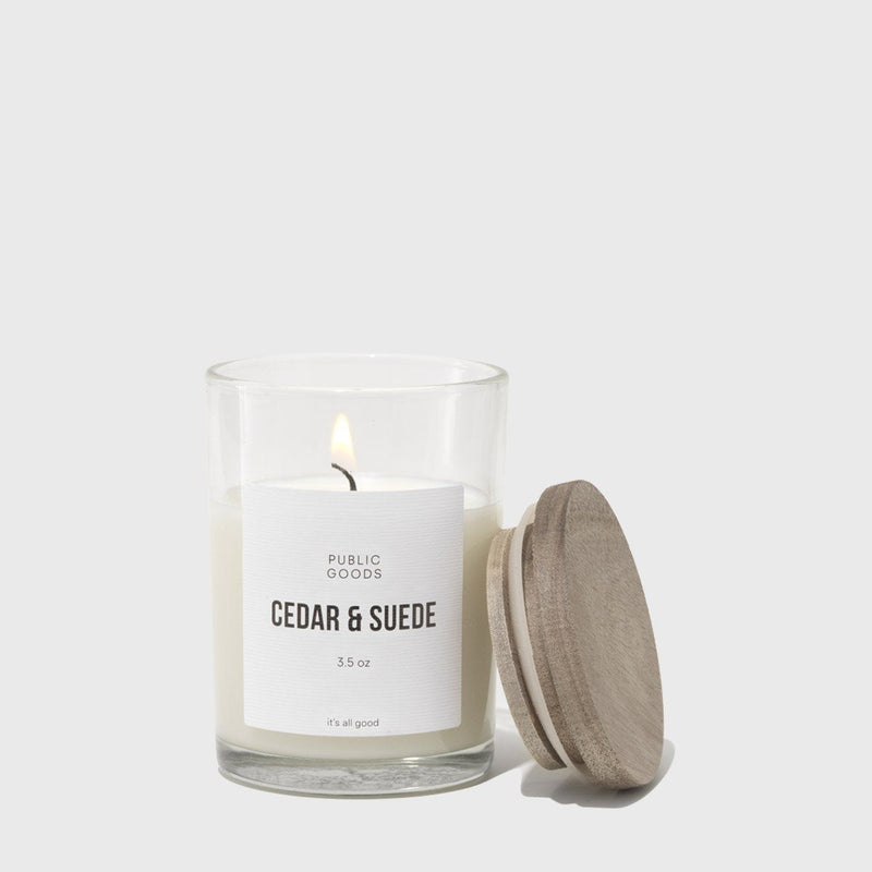 Public Goods Household Cedar & Suede Soy Candle 3.5oz Wood Lid